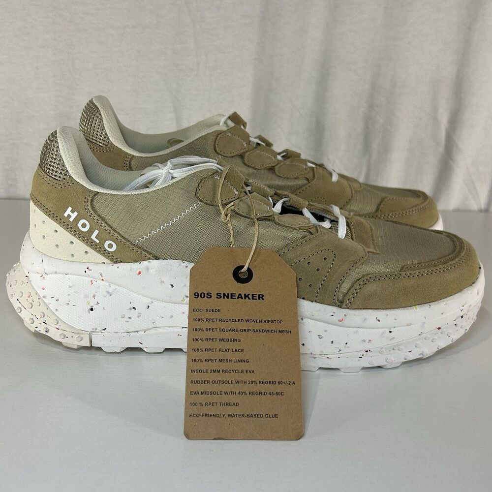 HOLO 90s Low-Top Sneakers Cushioned Mesh & Suede Tan Neutral Men size 10.5